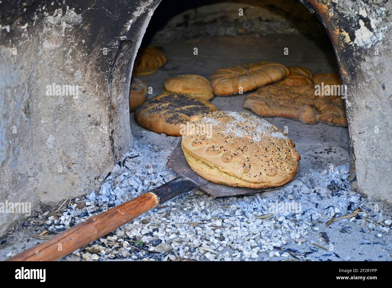 A selection of traditional handmade Cypriot breads coming from the stone oven Stock Photo