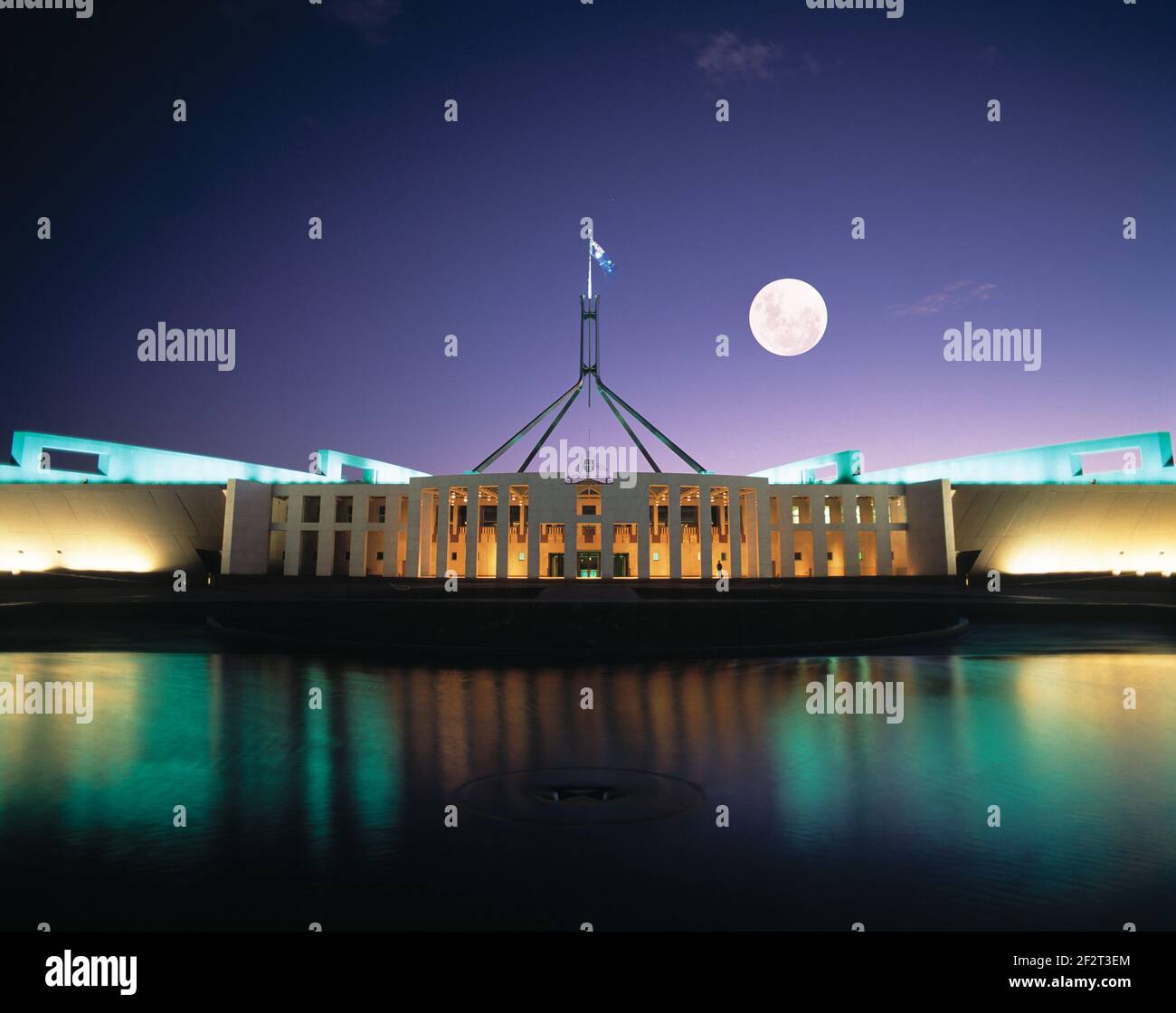 Australia. ACT. Canberra. New Parliament House with full moon. Stock Photo