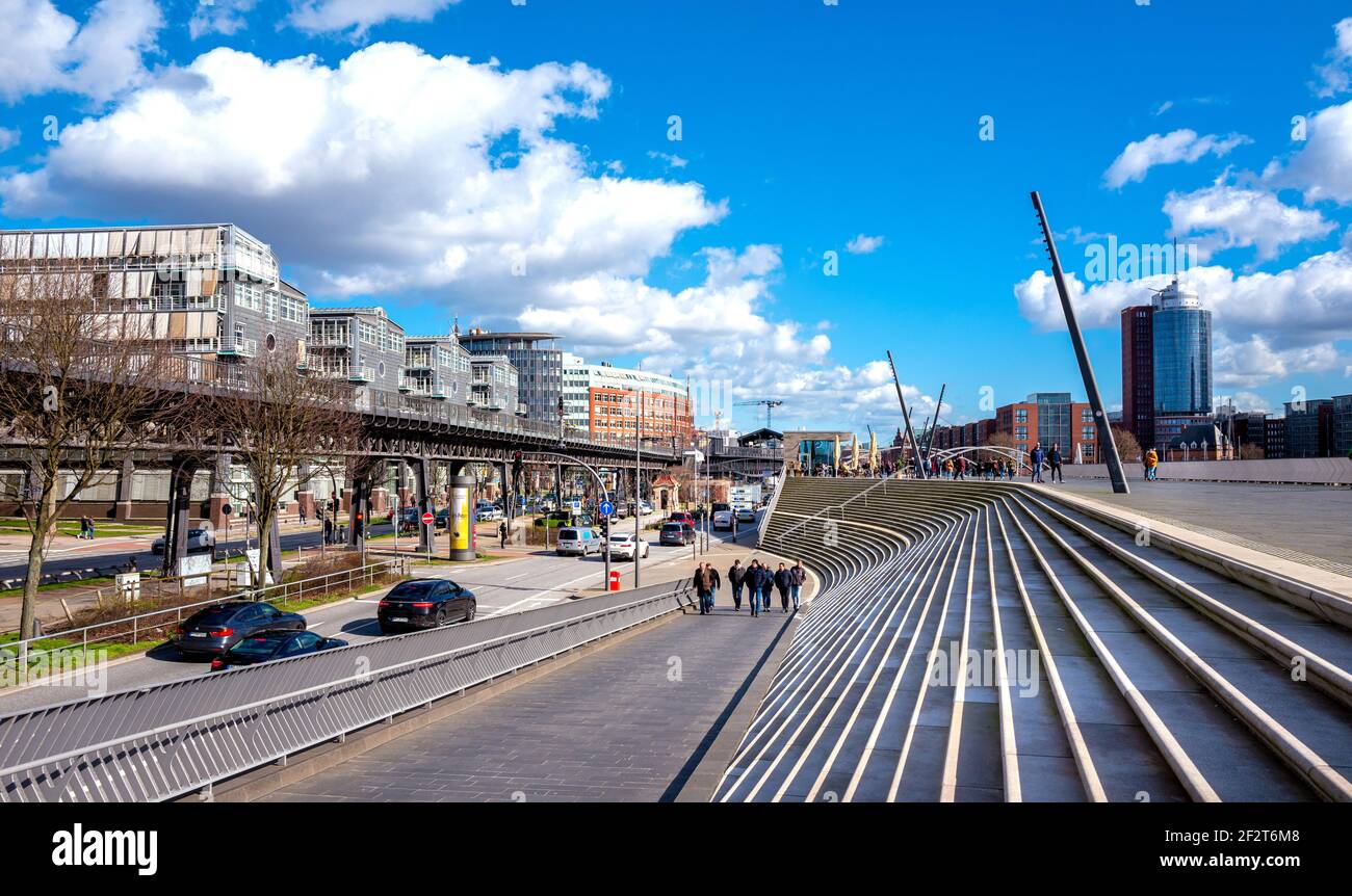 the elbe promenade at the port of hamburg, germany Stock Photo