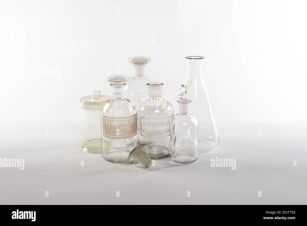 Selection of Old Chemistry Bottles Stock Photo