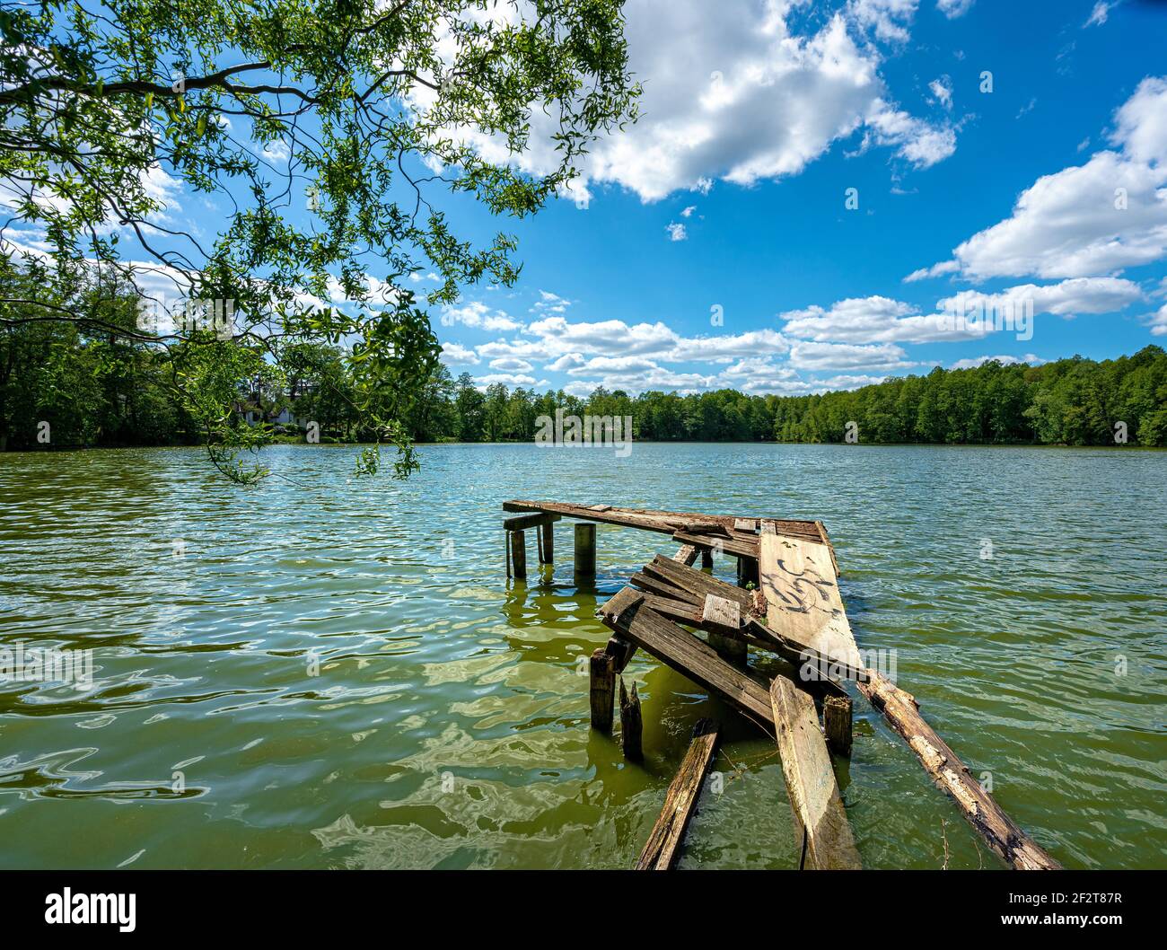 ramshackle jetty at the boddensee in the small town of birkenwerder ...
