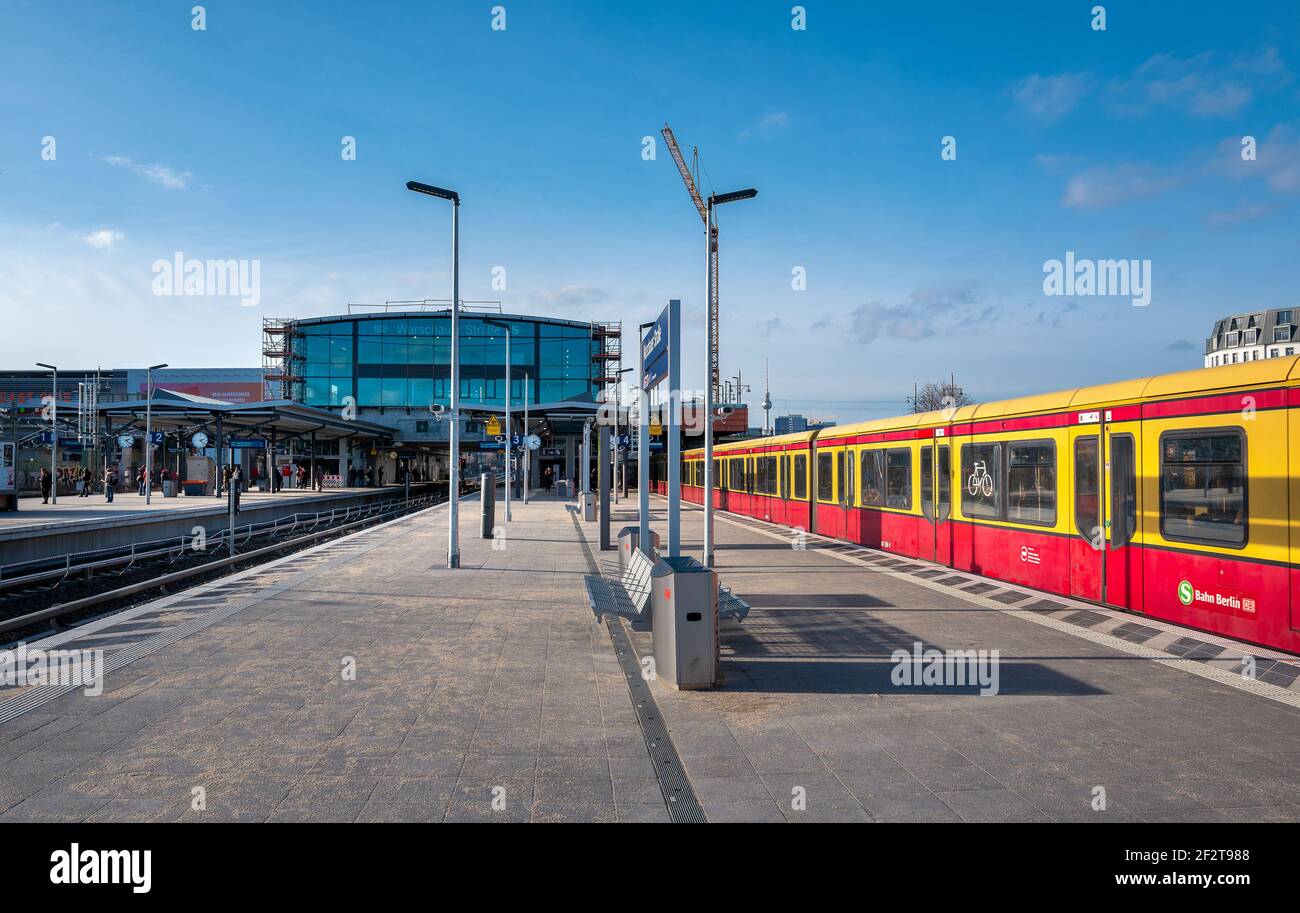 Berlin railway station warschauer straße with the s platform and the underground platform, germany Stock Photo