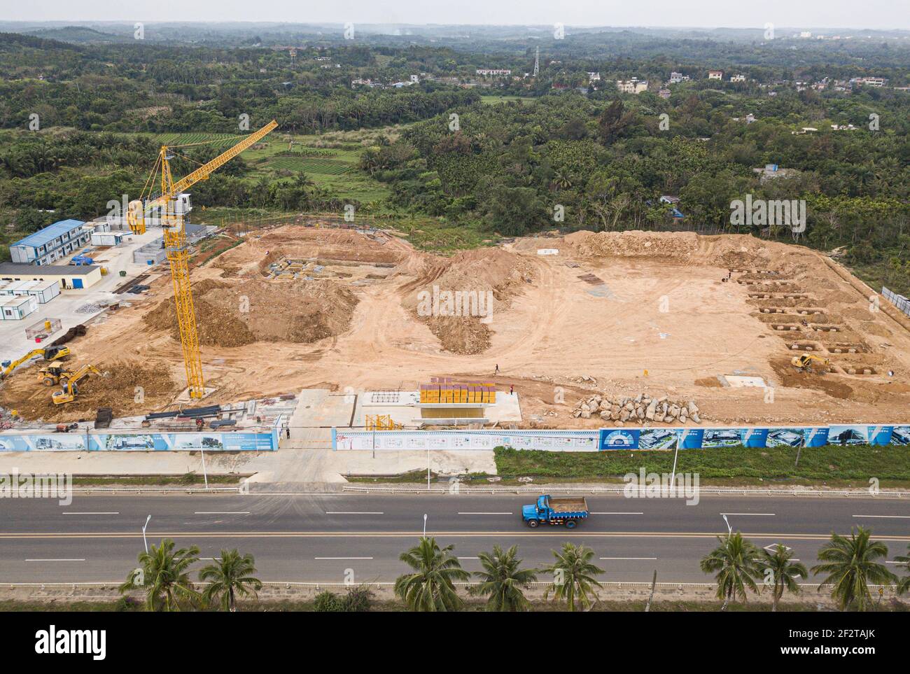 Wenchang, China's Hainan Province. 13th Mar, 2021. Aerial photo shows the construction site of an aerospace supercomputing center project in Wenchang, south China's Hainan Province, March 13, 2021. The project is one of the key parts of the construction of the Hainan Free Trade Port. Credit: Pu Xiaoxu/Xinhua/Alamy Live News Stock Photo