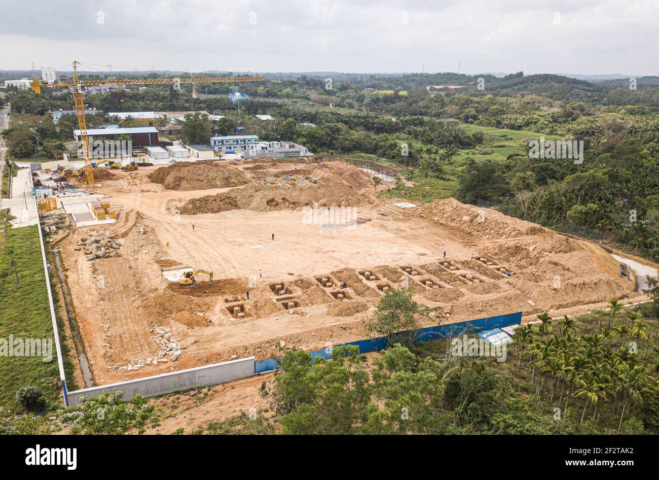 Wenchang, China's Hainan Province. 13th Mar, 2021. Aerial photo shows the construction site of an aerospace supercomputing center project in Wenchang, south China's Hainan Province, March 13, 2021. The project is one of the key parts of the construction of the Hainan Free Trade Port. Credit: Pu Xiaoxu/Xinhua/Alamy Live News Stock Photo