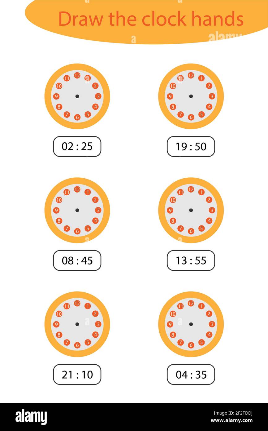 What time is it, draw the clock hands, game with clocks for children