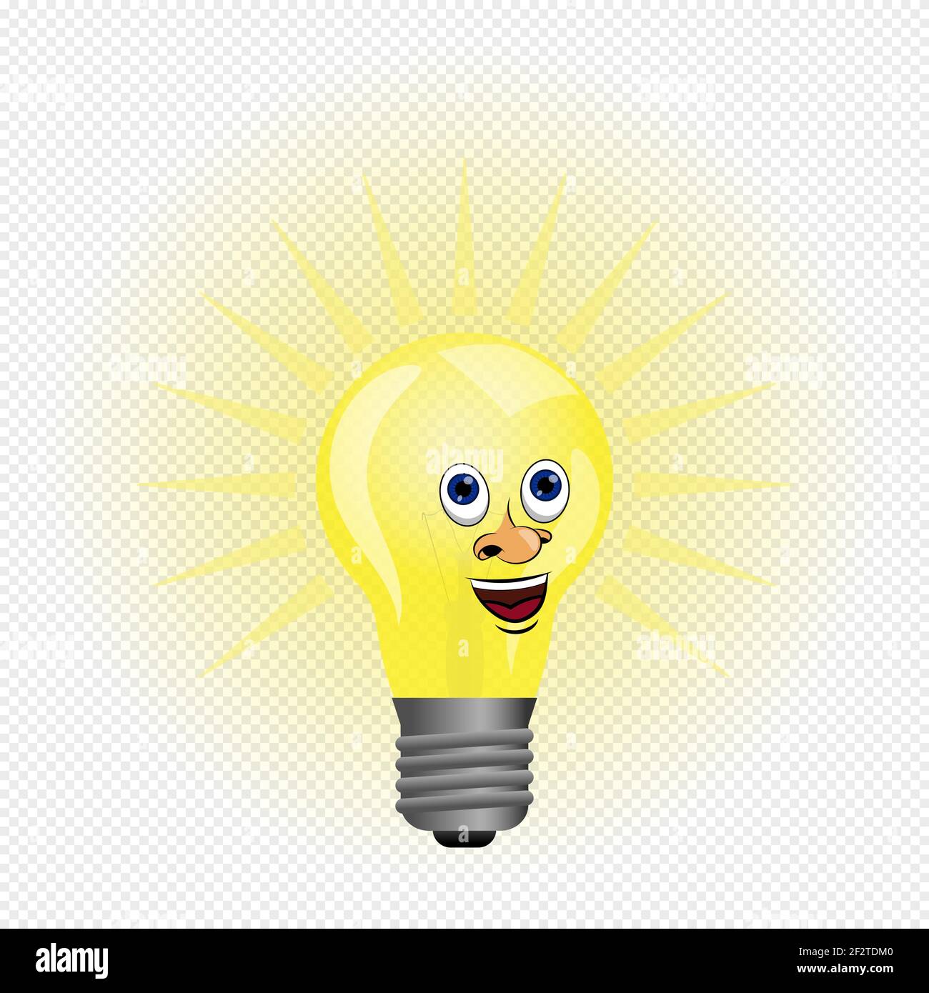 Vector cartoon electric lamp light bulb with funny smiley face and bright  and shiny glow rays around of lamp. Realistic lamp vector cartoon  illustration Stock Vector Image & Art - Alamy