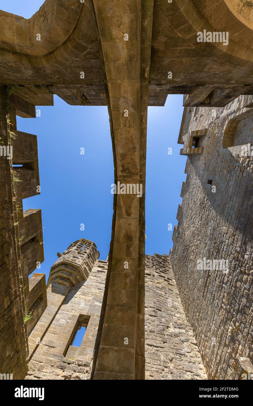 Fortified arches connecting the castle walls in Carcassonne town Stock Photo