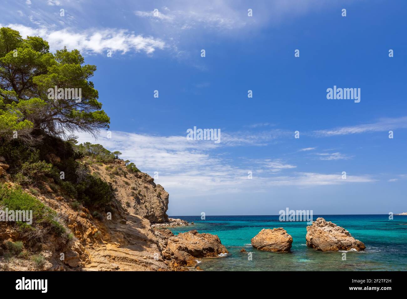 View of the bay Cala Xarraca. Ibiza, Balearic Islands, Spain Stock Photo
