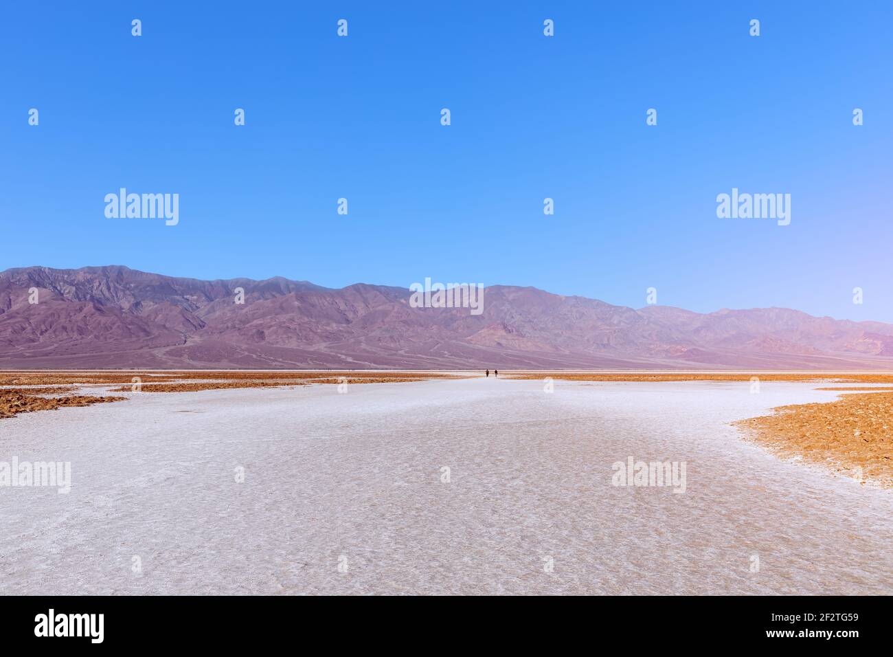 View of the Basins salt flats, Badwater Basin, Death Valley, Inyo County, salt Badwater formations in Death Valley National Park. California, USA Stock Photo