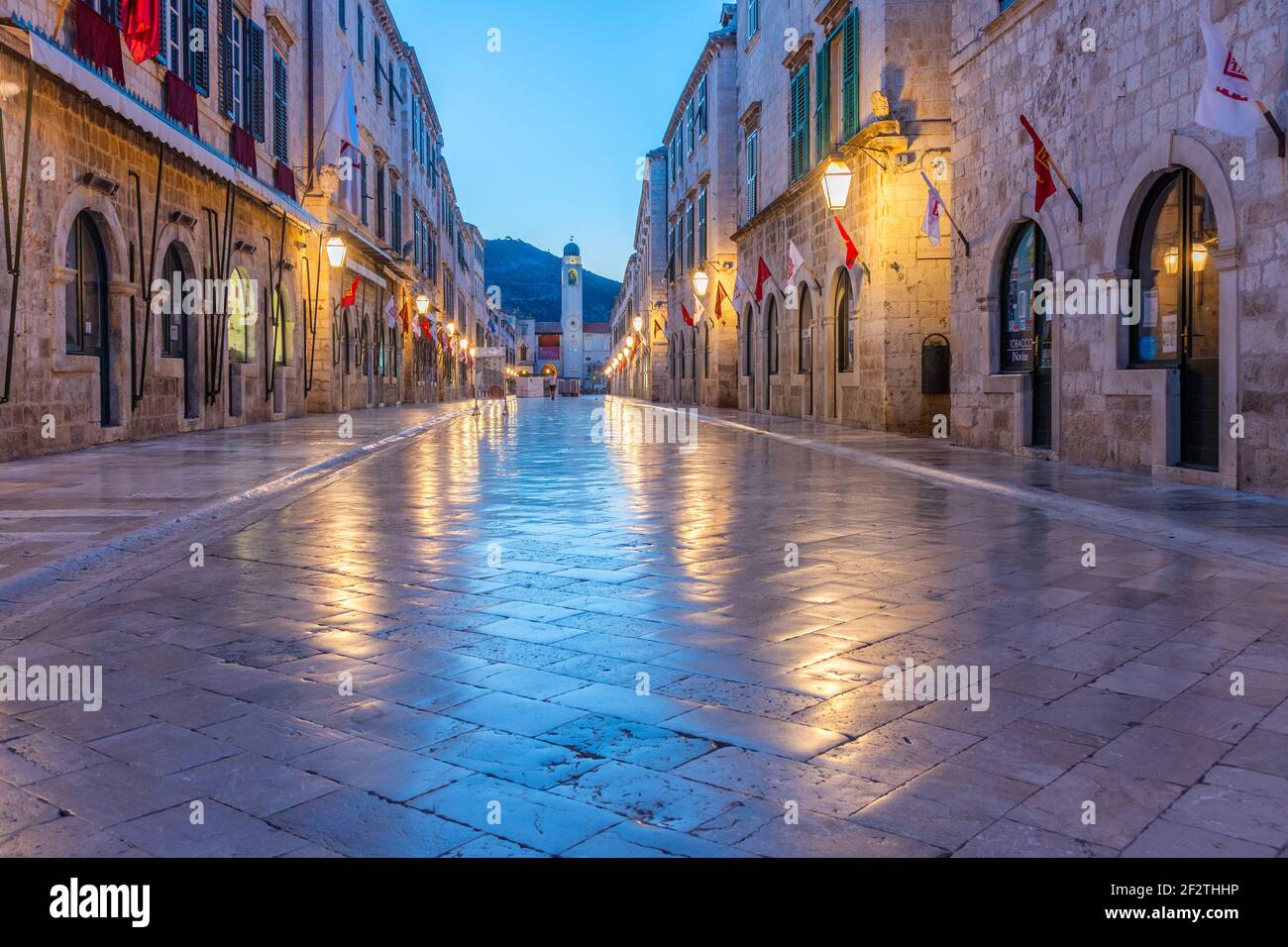 Sunrise view of Stradun street in