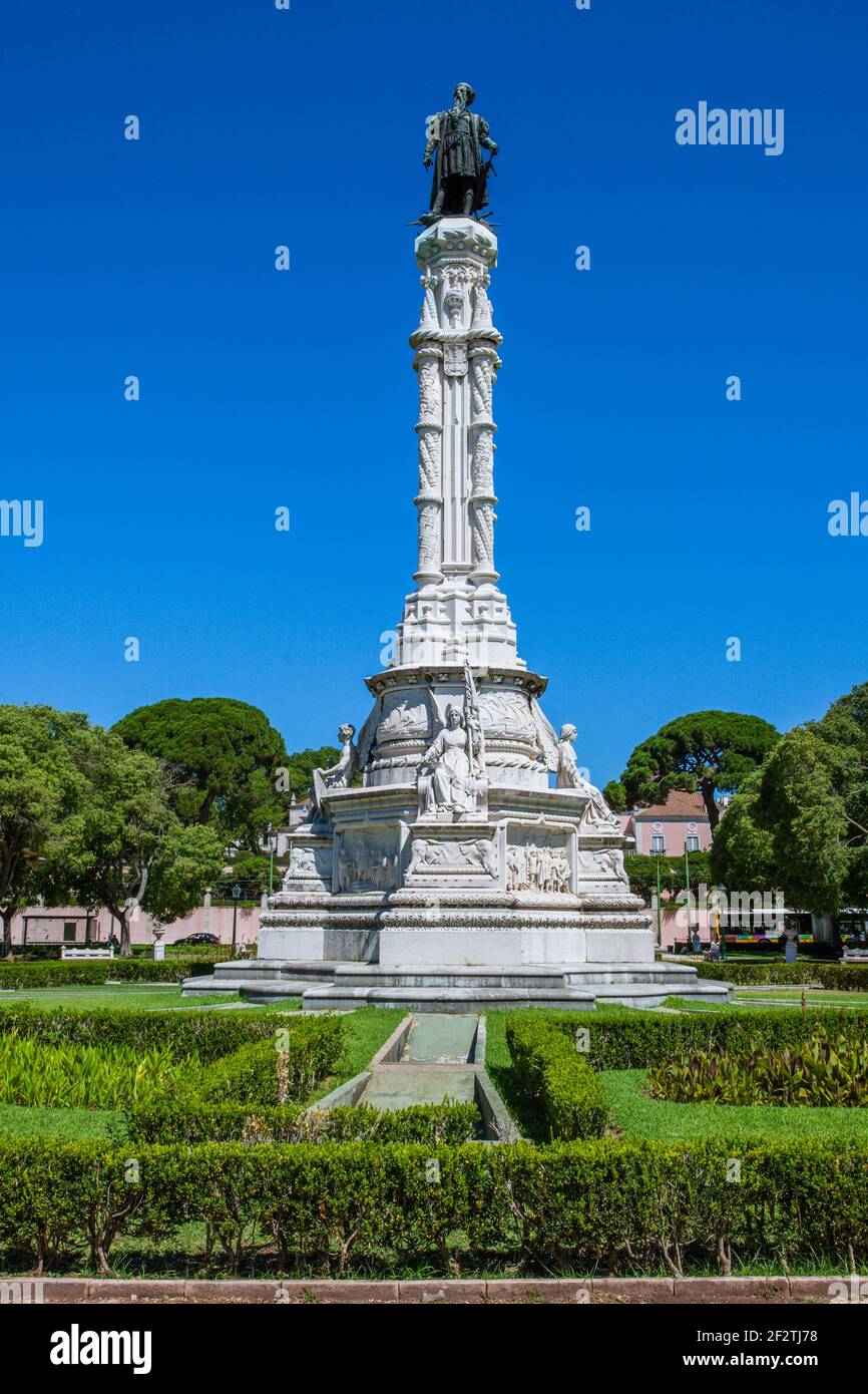 The impressive Afonso de Afonso de Albuquerque monument in Jardim Afonso de Alburquerque, in front of the Belém Presidential Palace, Lisbon, Portugal Stock Photo