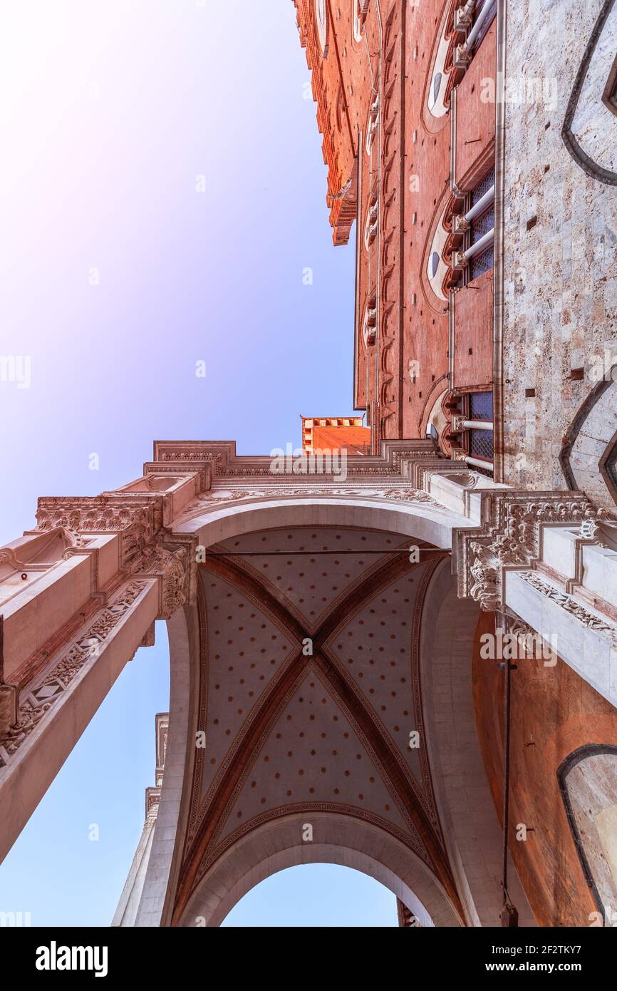 Main entrance to the Palazzo Pubblico in Siena. Tuscany, Italy Stock Photo