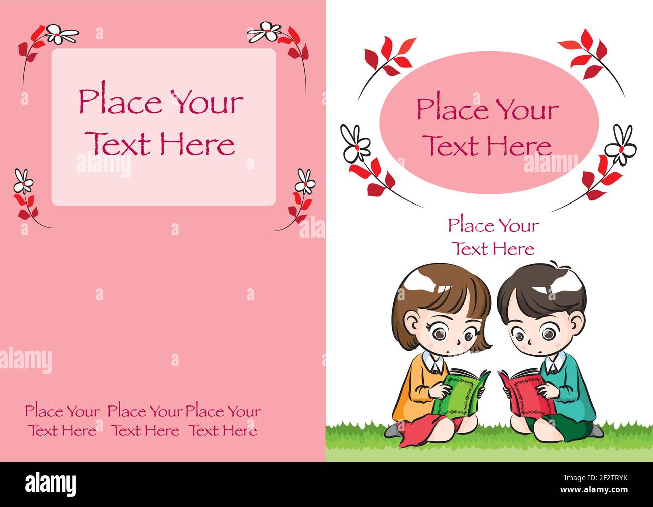 vector boy and girl reading education book cover design Stock Vector ...