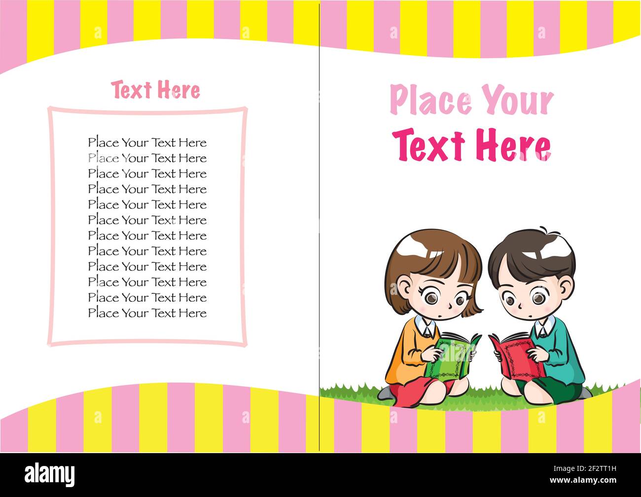 vector boy and girl reading education book cover design Stock Vector ...