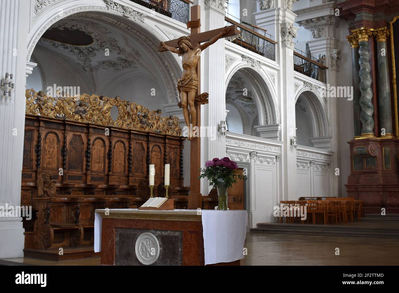 Friedrichshafen, Baden-Württtmberg, Germany. Schlosskirche. Interior. Crucifix. Stock Photo