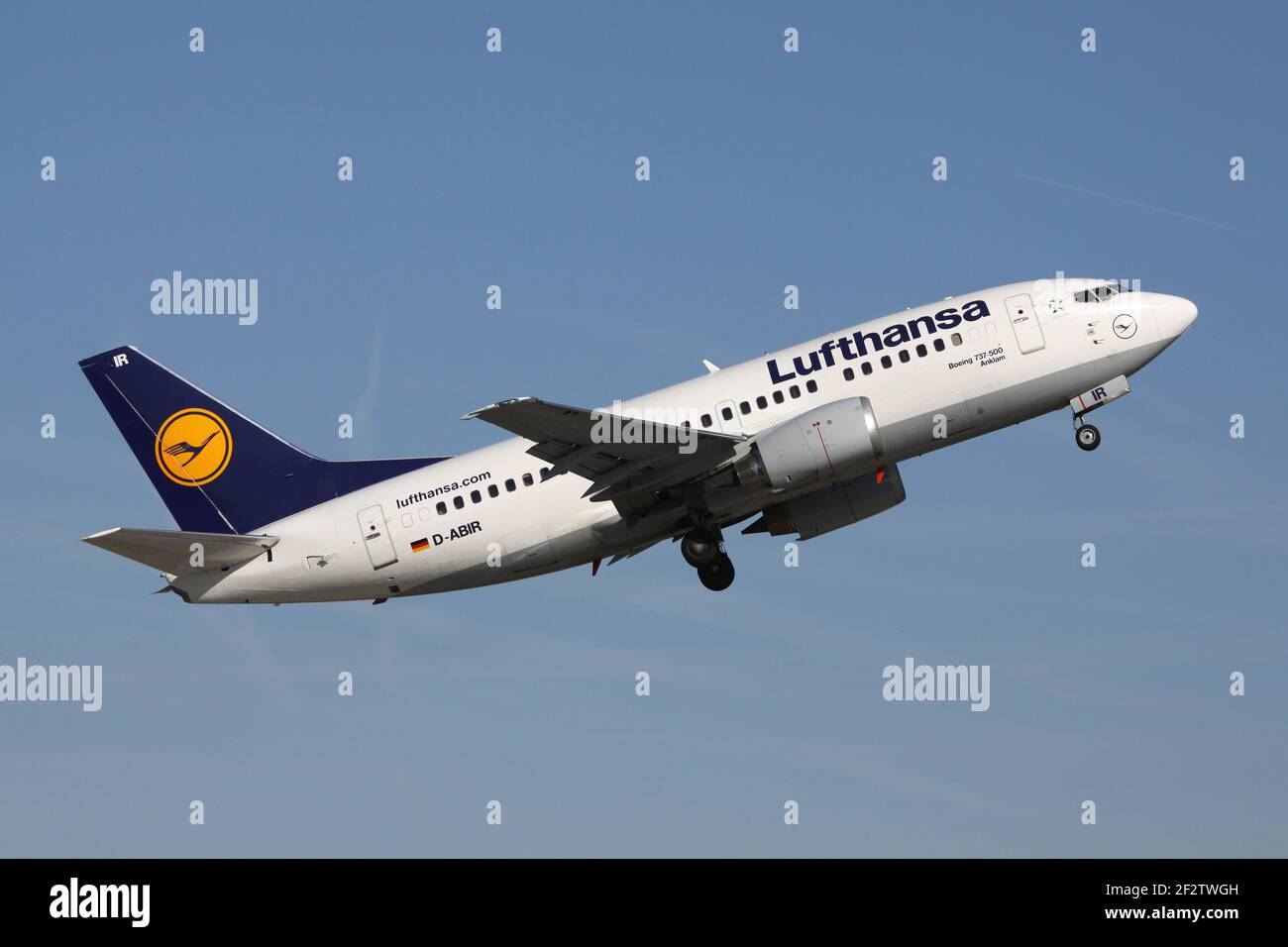 German Lufthansa Boeing 737-500 with registration D-ABIR just airborne at  Frankfurt Airport Stock Photo - Alamy