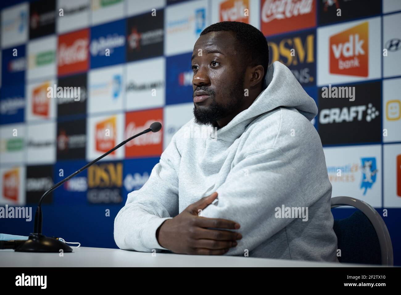 Gent's Elisha Owusu pictured during a press conference of Belgian soccer team KAA Gent, Saturday 13 March 2021 in Gent, ahead of Monday's postponed ma Stock Photo