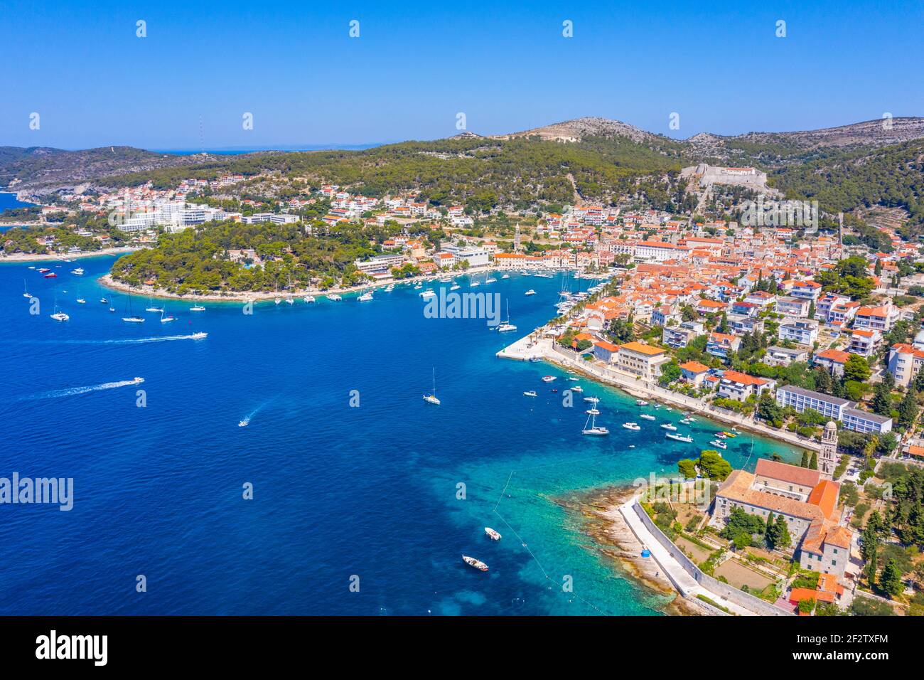 Aerial view of Croatian town Hvar Stock Photo - Alamy