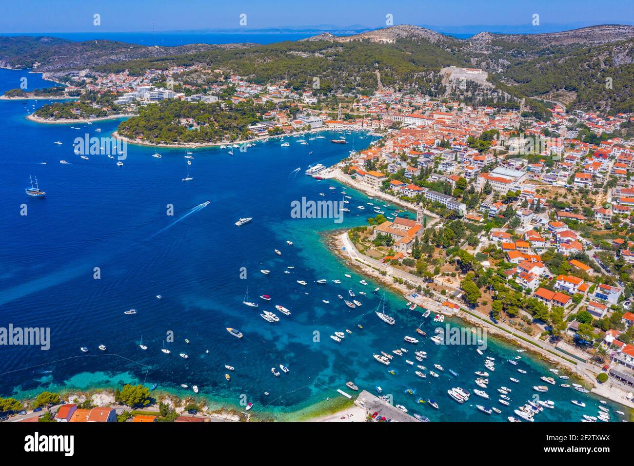 Aerial view of Croatian town Hvar Stock Photo - Alamy
