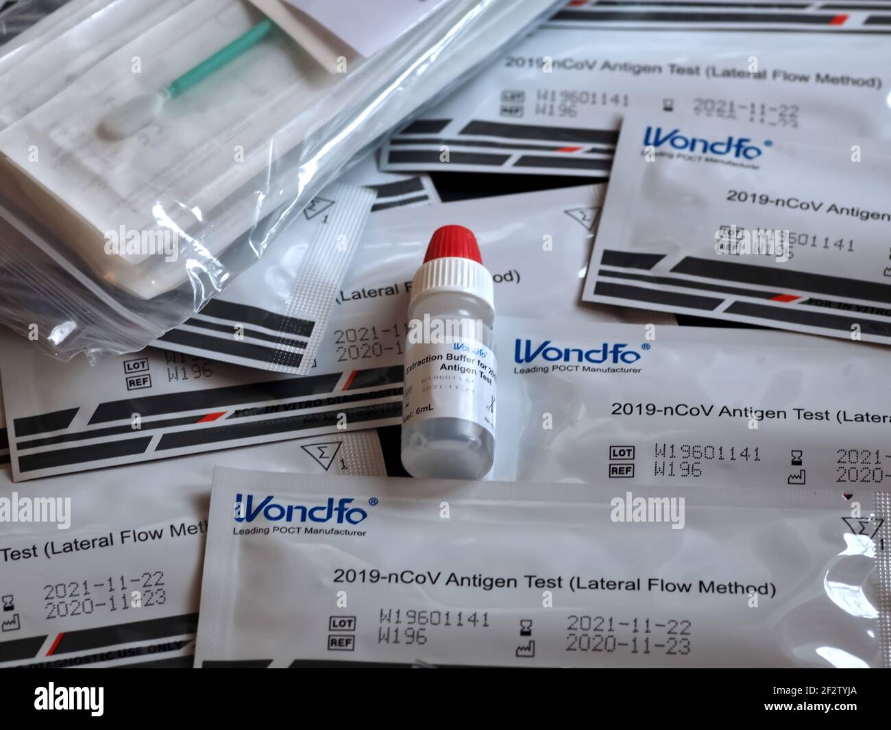 Wondfo Covid-19 or Corona Antigen Test for quick testing Stock Photo