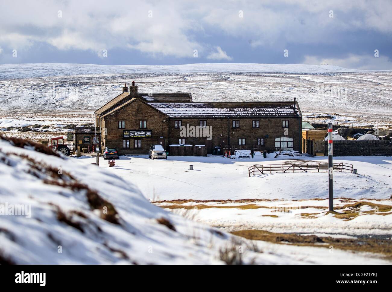 The Tan Hill Inn in the Yorkshire Dales National Park, following fresh snow fall overnight
