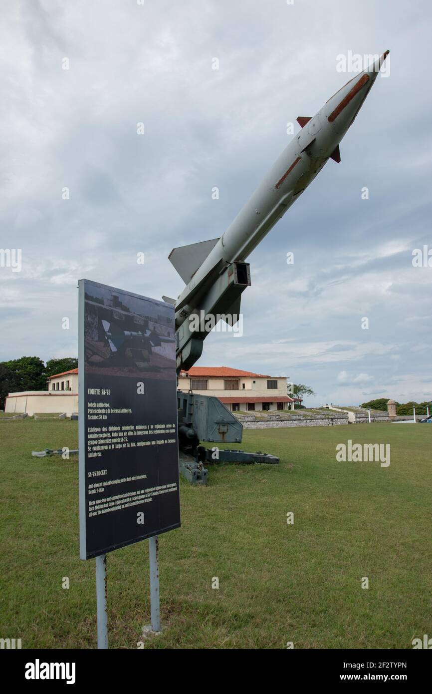 S-75  is a Soviet-designed, high-altitude air defence system, built around a surface-to-air missile with command guidance. Military History Museum and Stock Photo
