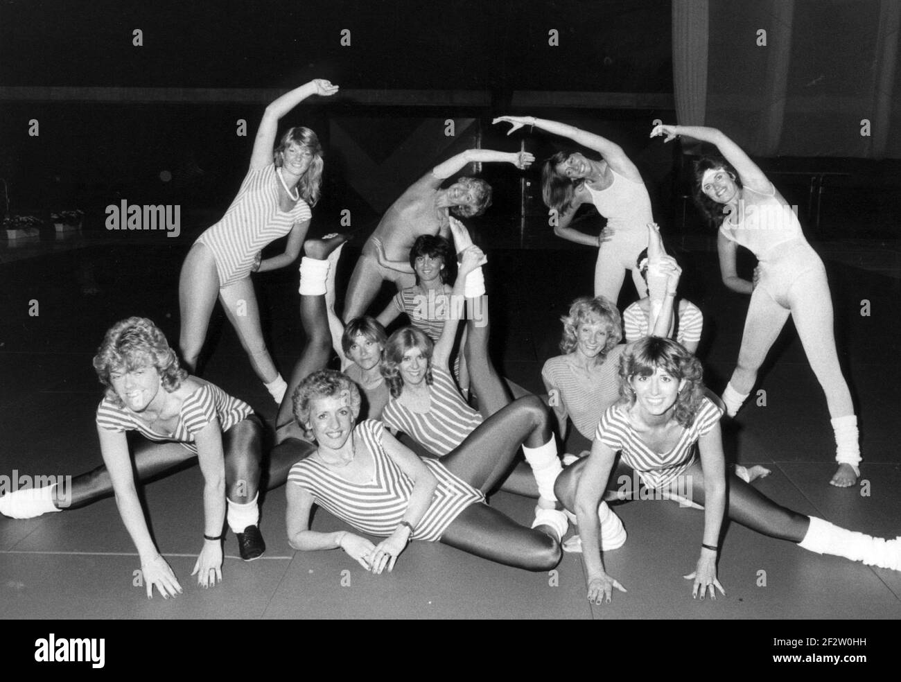 THE DISCO FITNESS GIRLS WHO ENTERTAINED PRINCE ANDREW AT THE MOUNTBATTEN CENTRE 1983 PIC MIKE