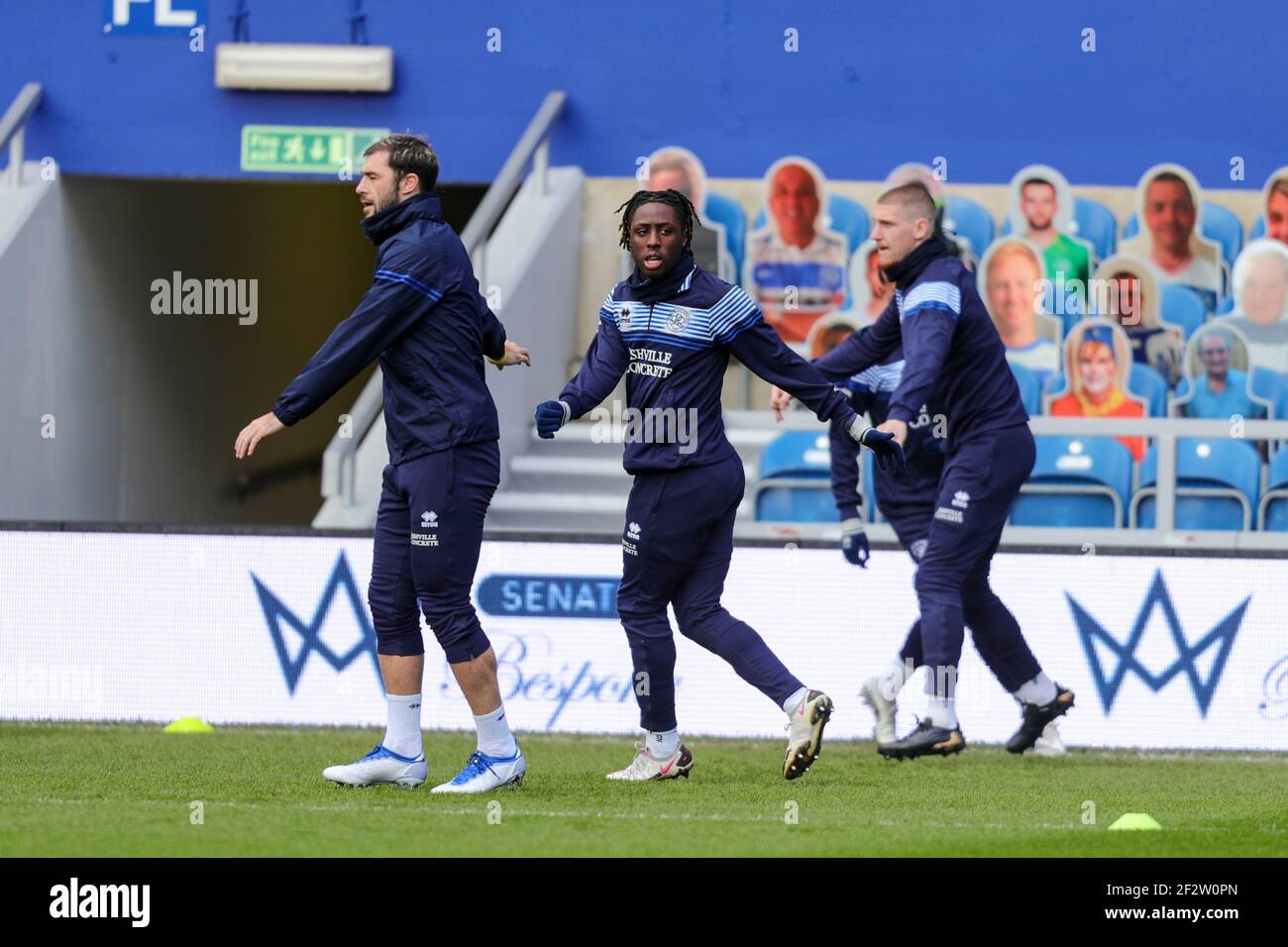 LONDON, UK. MARCH 13TH.   QPRs Osman Kakay begins warm upduring the Sky Bet Championship match between Queens Park Rangers and Huddersfield Town at Loftus Road Stadium, London on Sturday 13th March 2021. (Credit: Ian Randall | MI News) Stock Photo