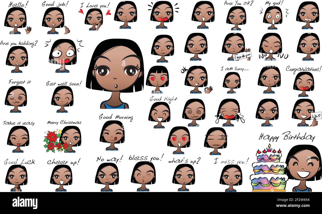 Vector cartoon girl emoji set Stock Vector Image & Art - Alamy