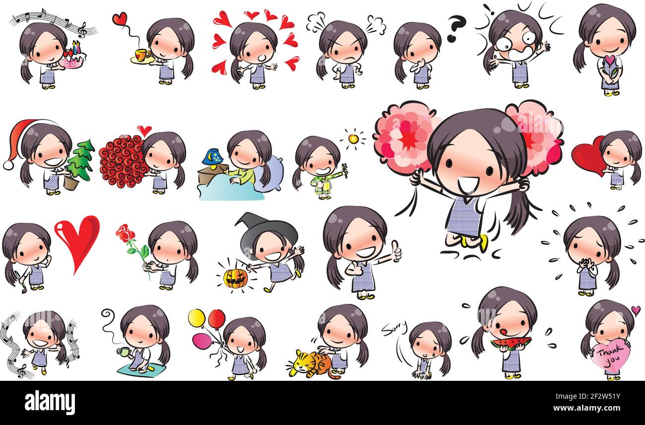 Vector cartoon girl emoji set Stock Vector Image & Art - Alamy