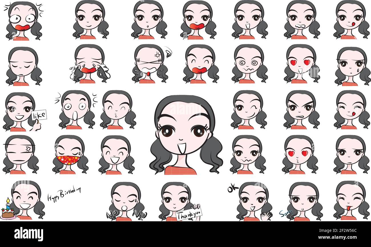 Vector cartoon girl emoji set Stock Vector Image & Art - Alamy