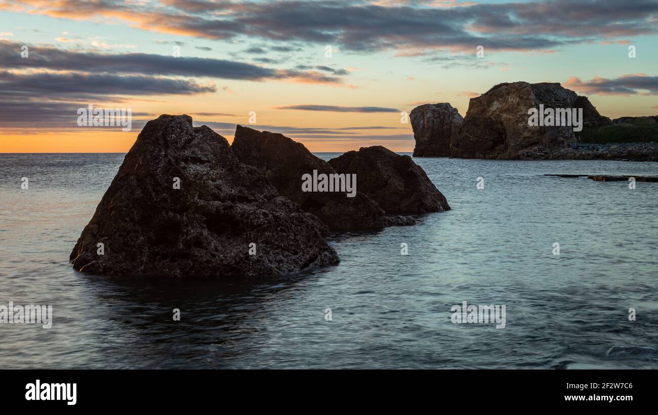 Four Sisters Rocks at South Shields, north east England, UK. at dawn ...