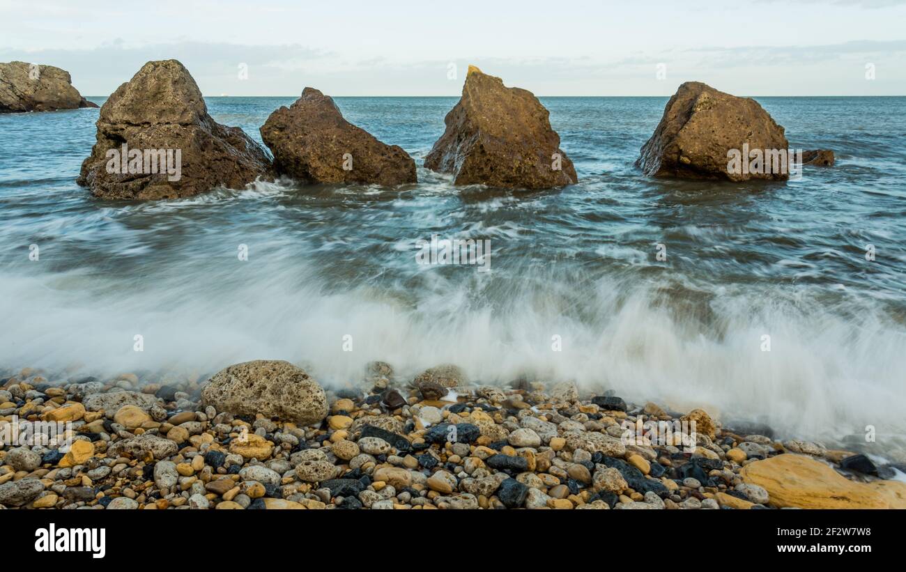 Four Sisters Rocks at South Shields, north east England, UK. at dawn ...