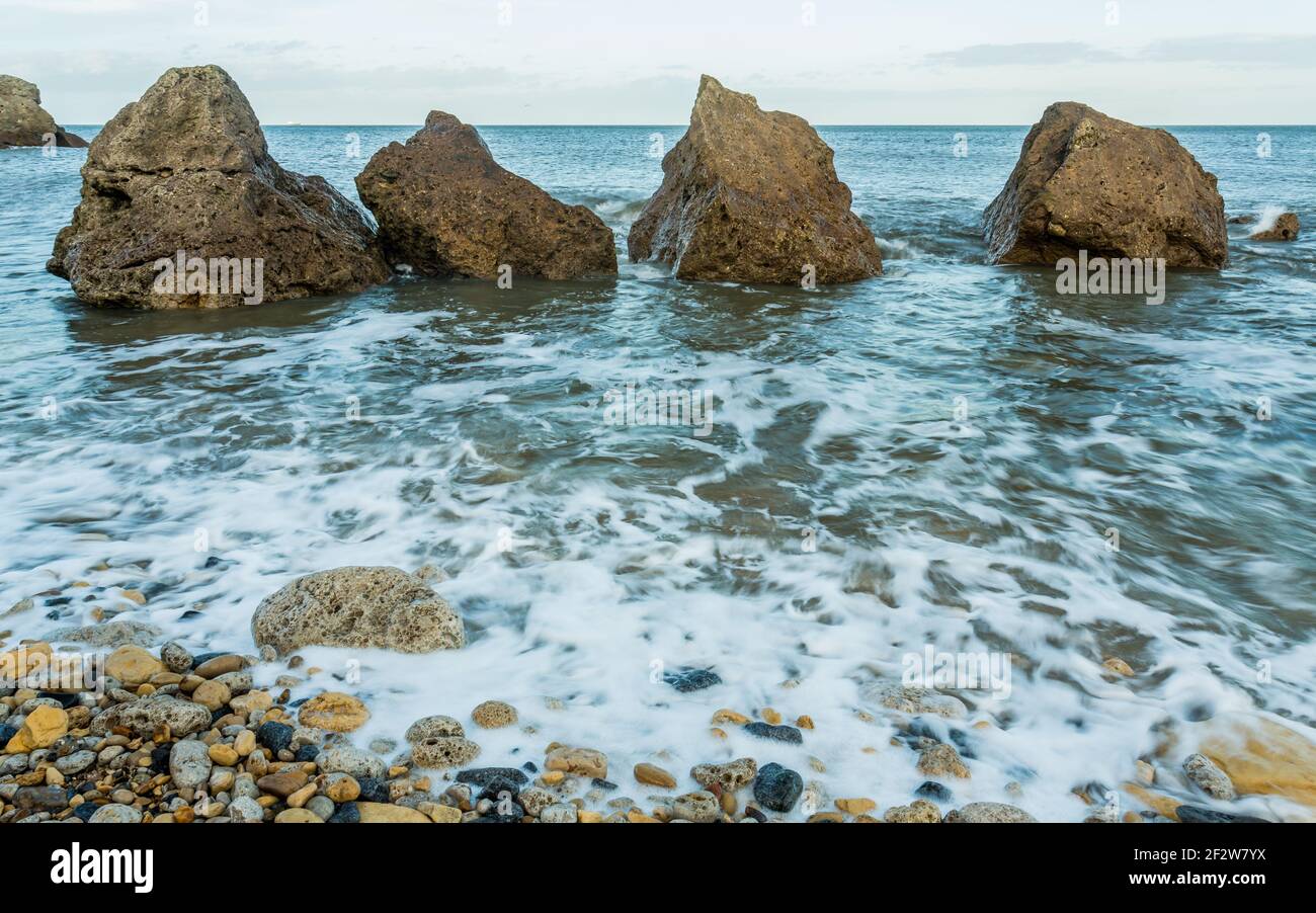Four Sisters Rocks at South Shields, north east England, UK. at dawn ...