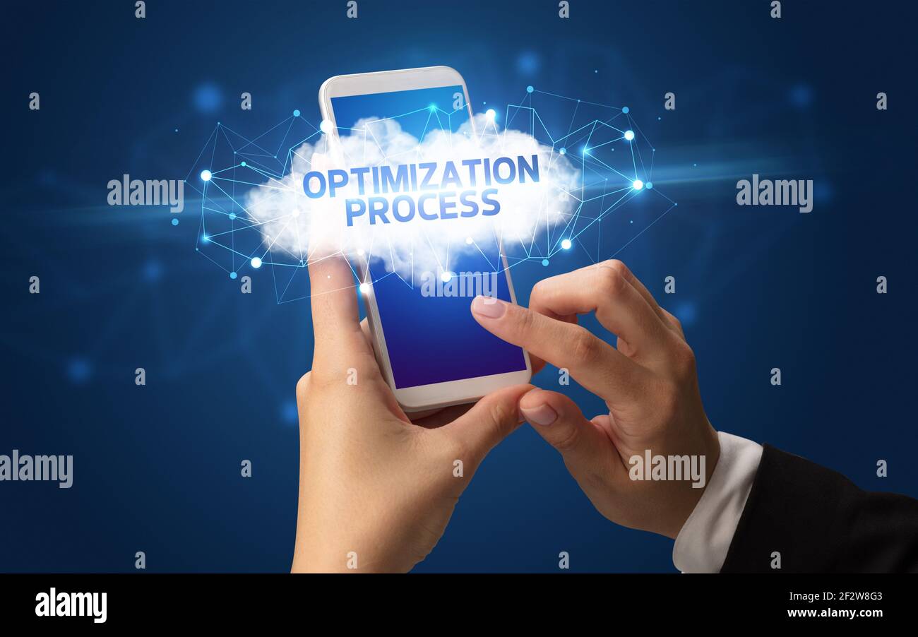 Hand using smartphone with cloud business concept Stock Photo