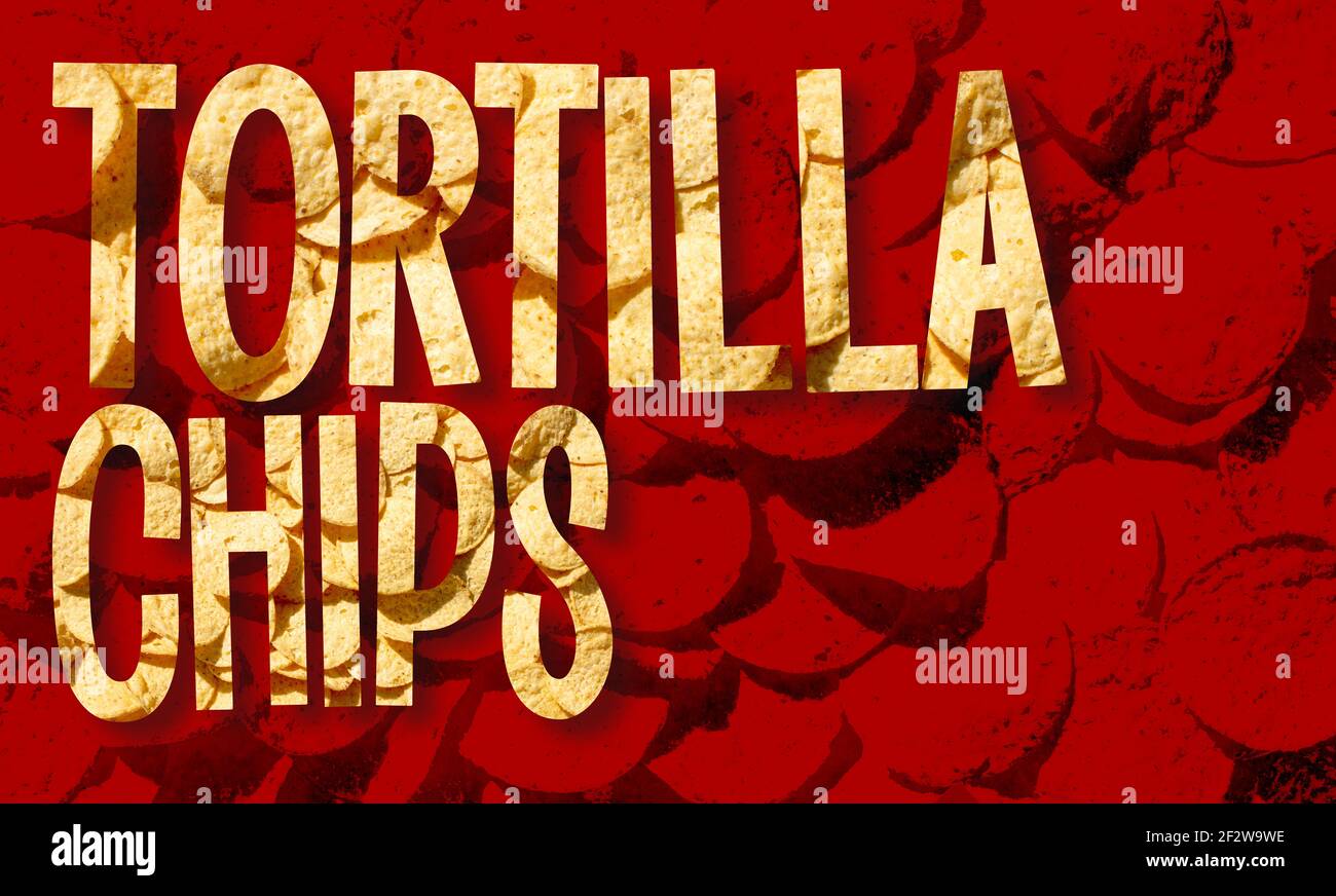tortilla chips illustration with lettering overlay and red cartoon