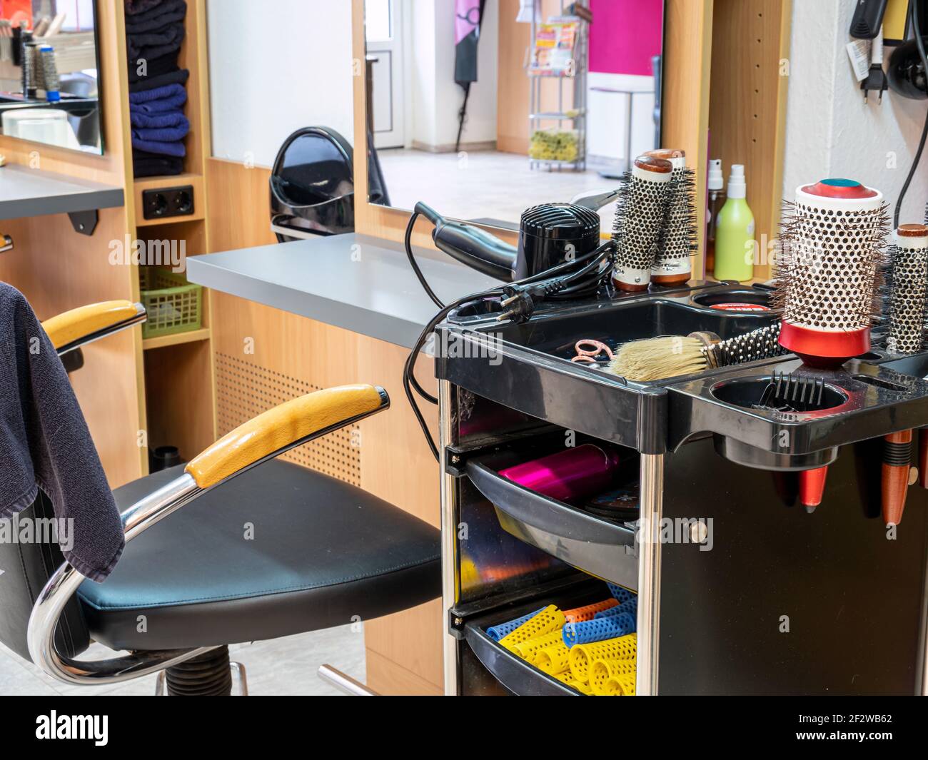 Workplace of a modern hairdressing salon Stock Photo Alamy