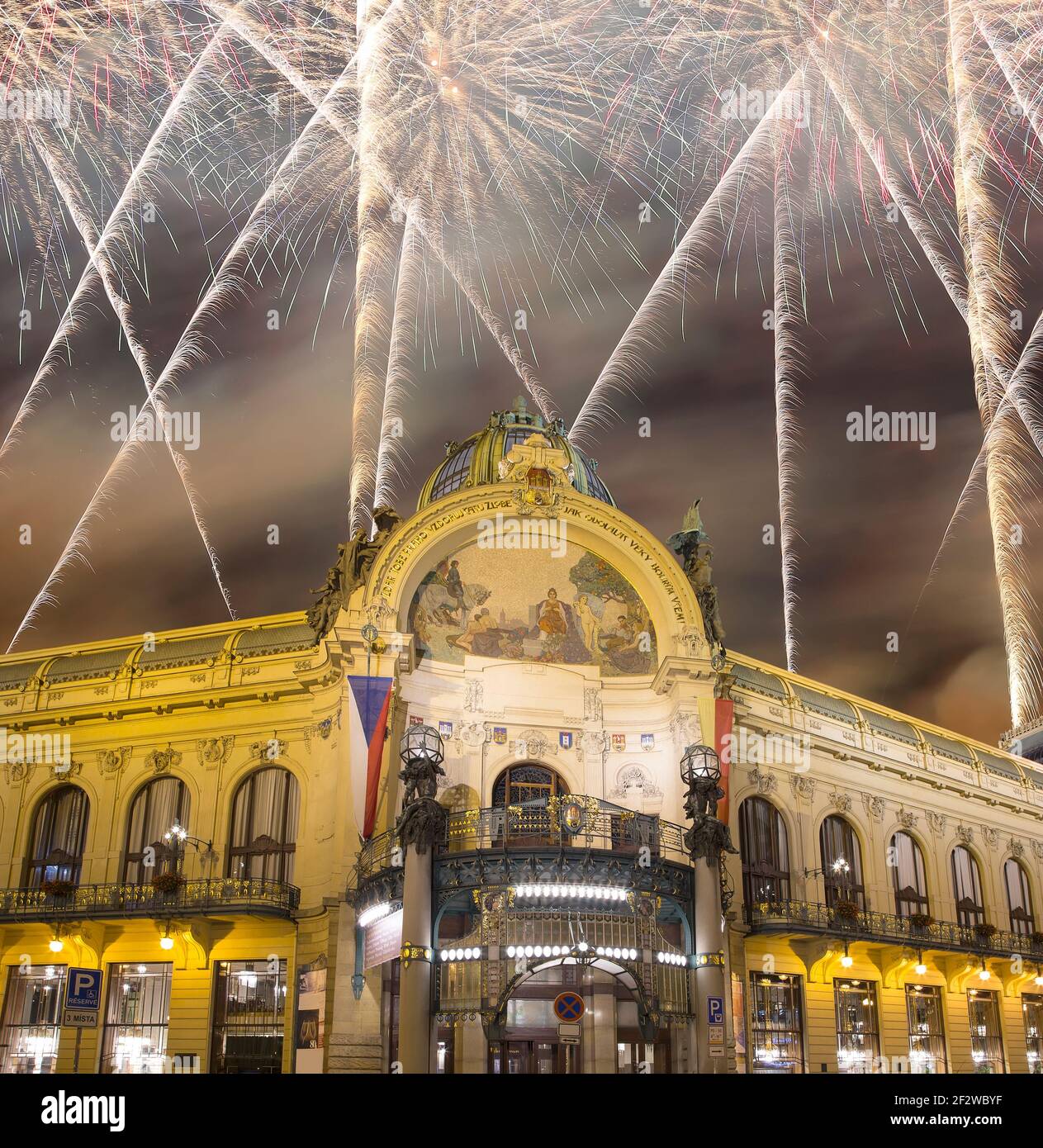 View on Municipal House (1912) in art nouveau style and holiday ...