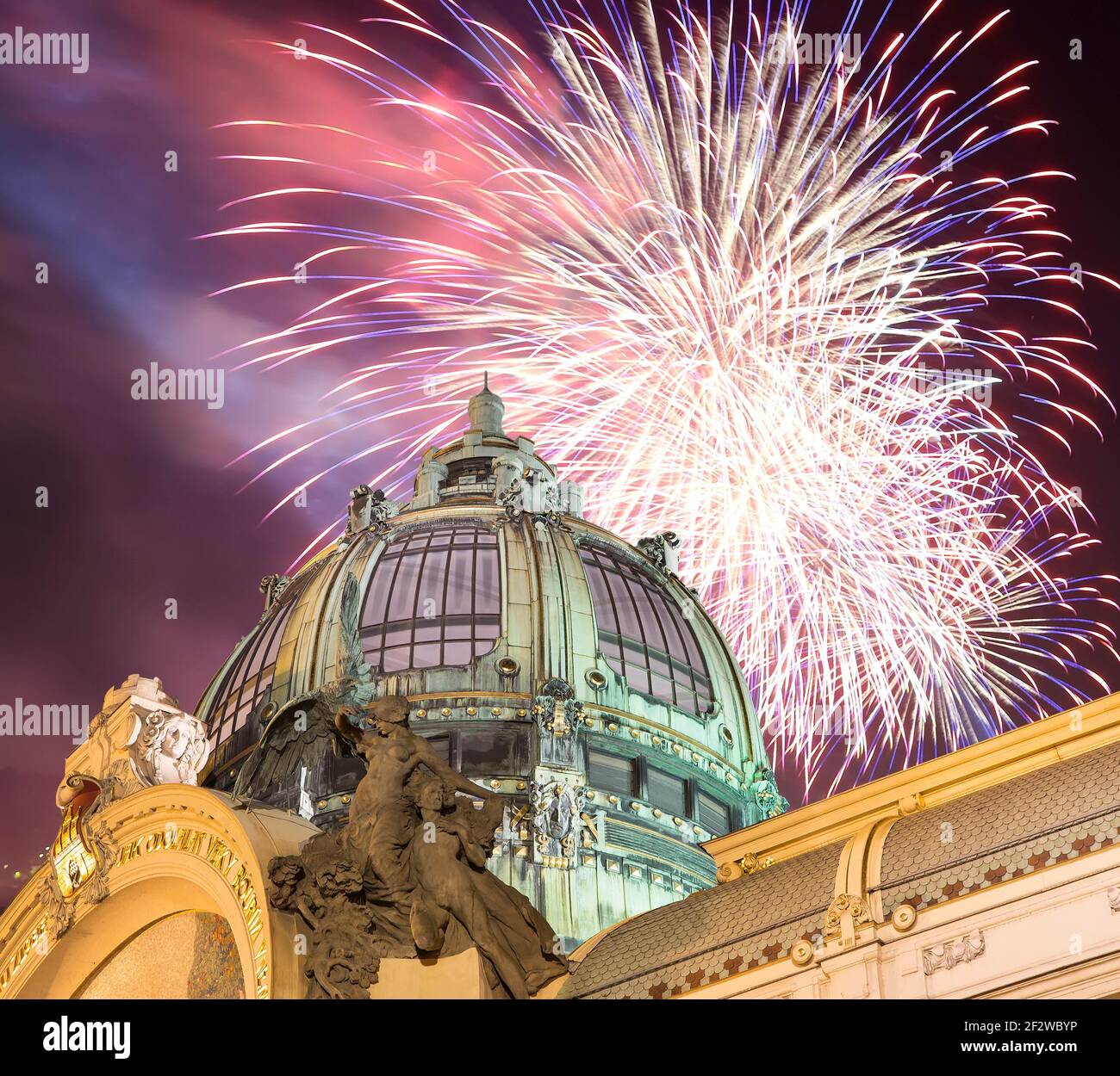 View on Municipal House (1912) in art nouveau style and holiday ...