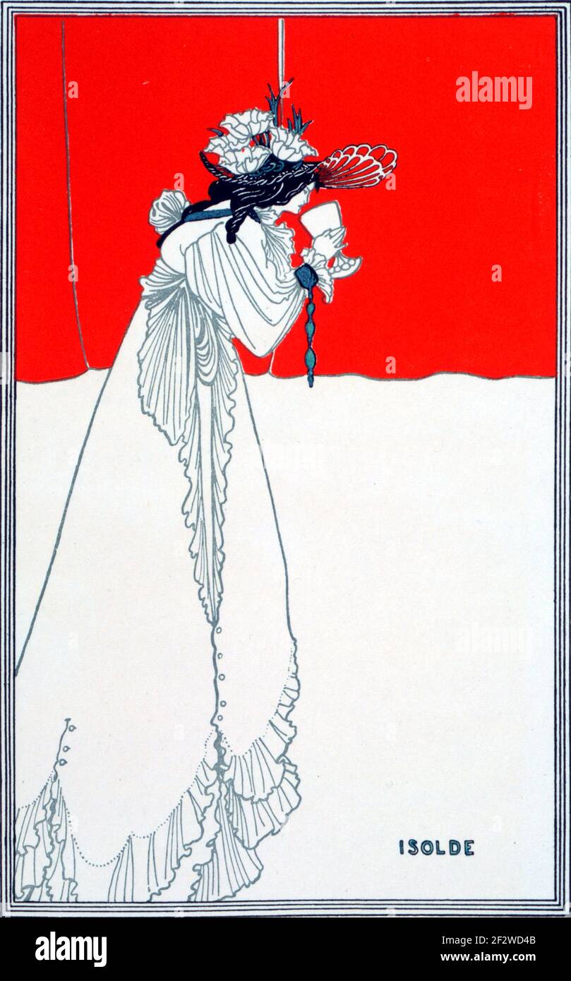 Aubrey Beardsley. Illustration entitled 'Isolde'  by Aubrey Vincent Beardsley (1872-1898), colour lithograph, 1899 Stock Photo