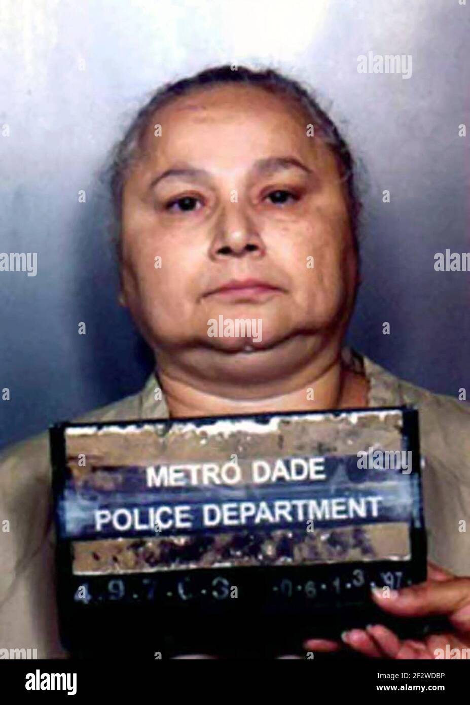 Griselda Blanco. Mugshot of the Colombian drug lord of the Medellín Cartel, Griselda Blanco Restrepo (1943-2012), Metro Dade Police, 1997 Stock Photo