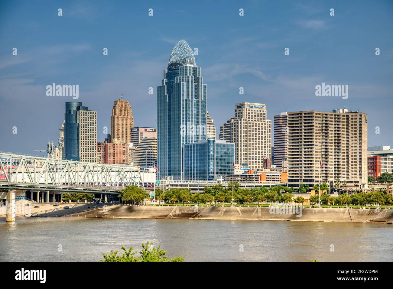 Great American Tower at Queen City Square dominates the Cincinnati skyline, its crown inspired