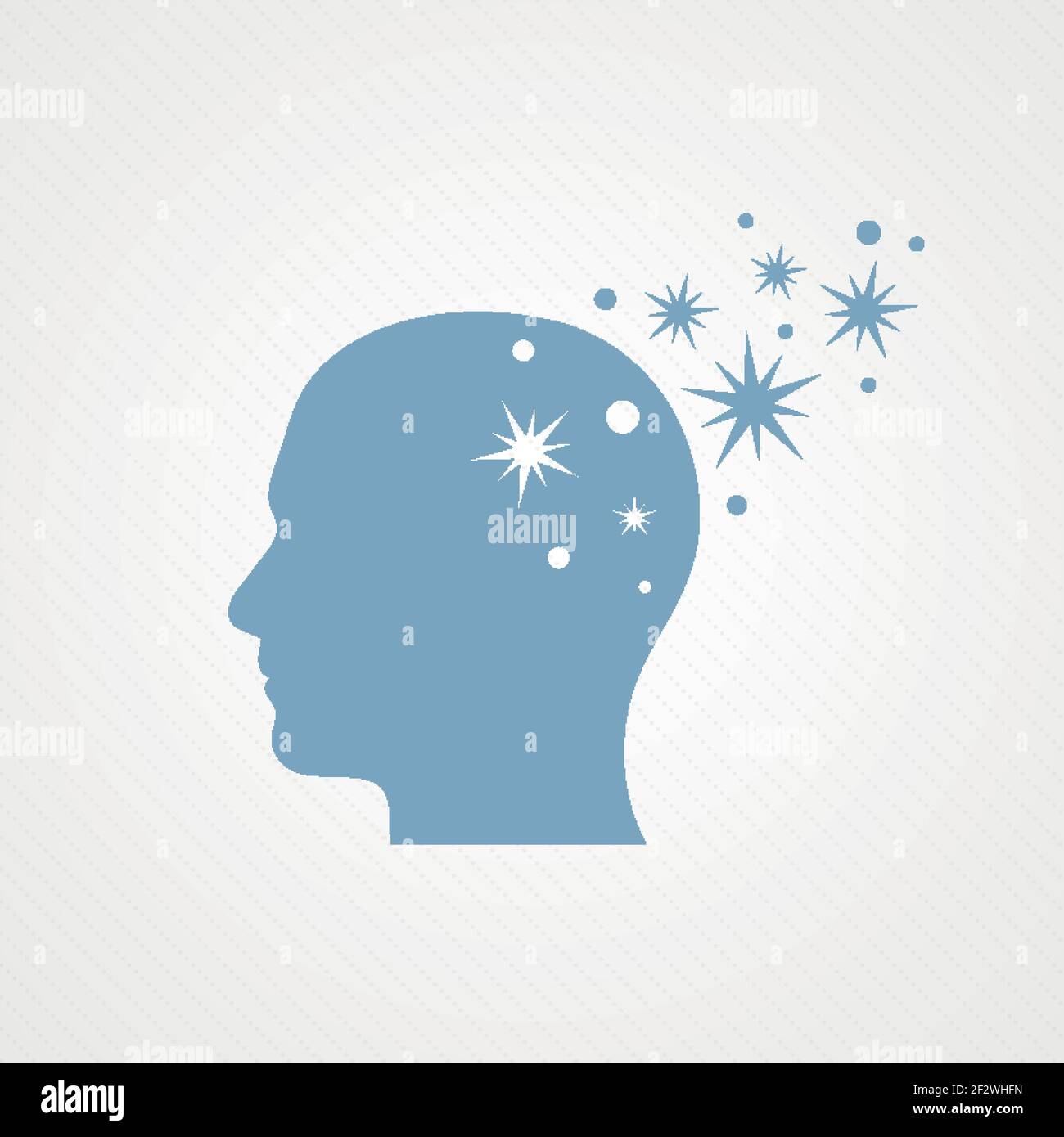 Head and stars. Concept of mental health, memory, mental disorder. Vector illustration, flat design Stock Vector