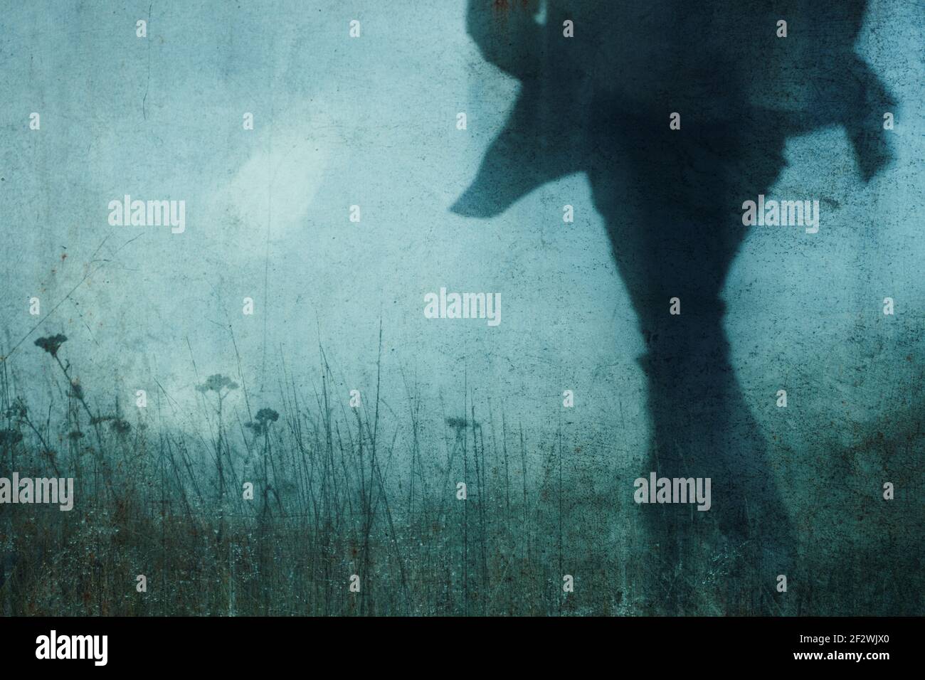 An atmospheric, moody concept. Of a man running away from the camera ...