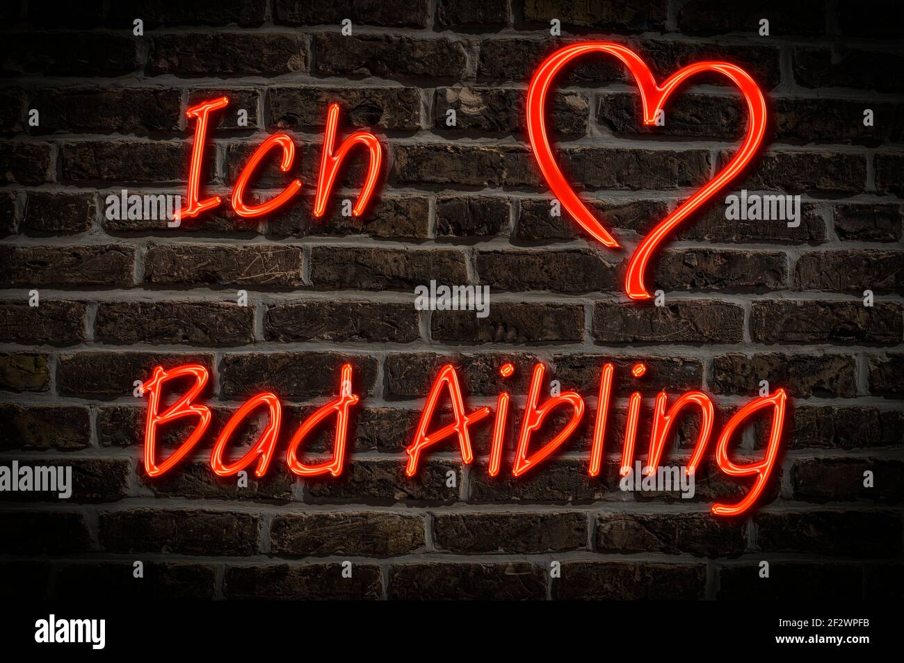 Leuchtreklame, Ich liebe Bad Aibling, Bayern, Deutschland, Europa | Illuminated advertising, I love Bad Aibling, Bavaria, Germany, Europe Stock Photo