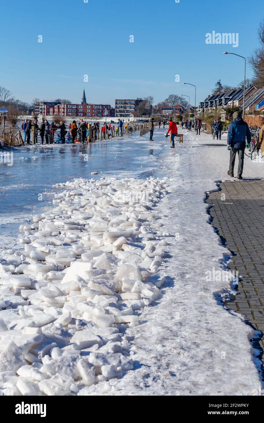 Frozen floodplains in the Netherlands during winter Stock Photo