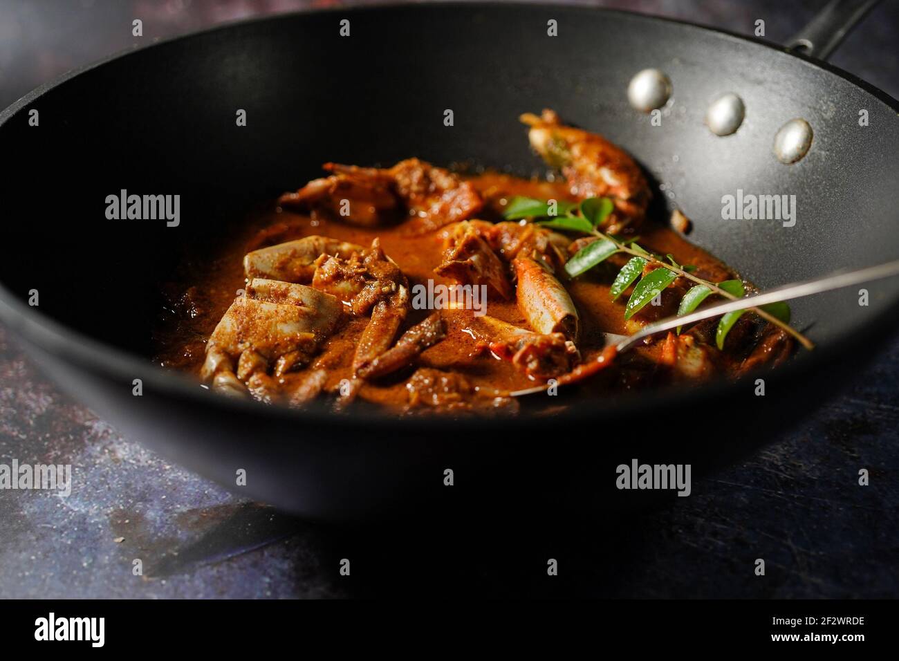 Homemade Kerala Crab curry / Masala crabs, selective focus Stock Photo