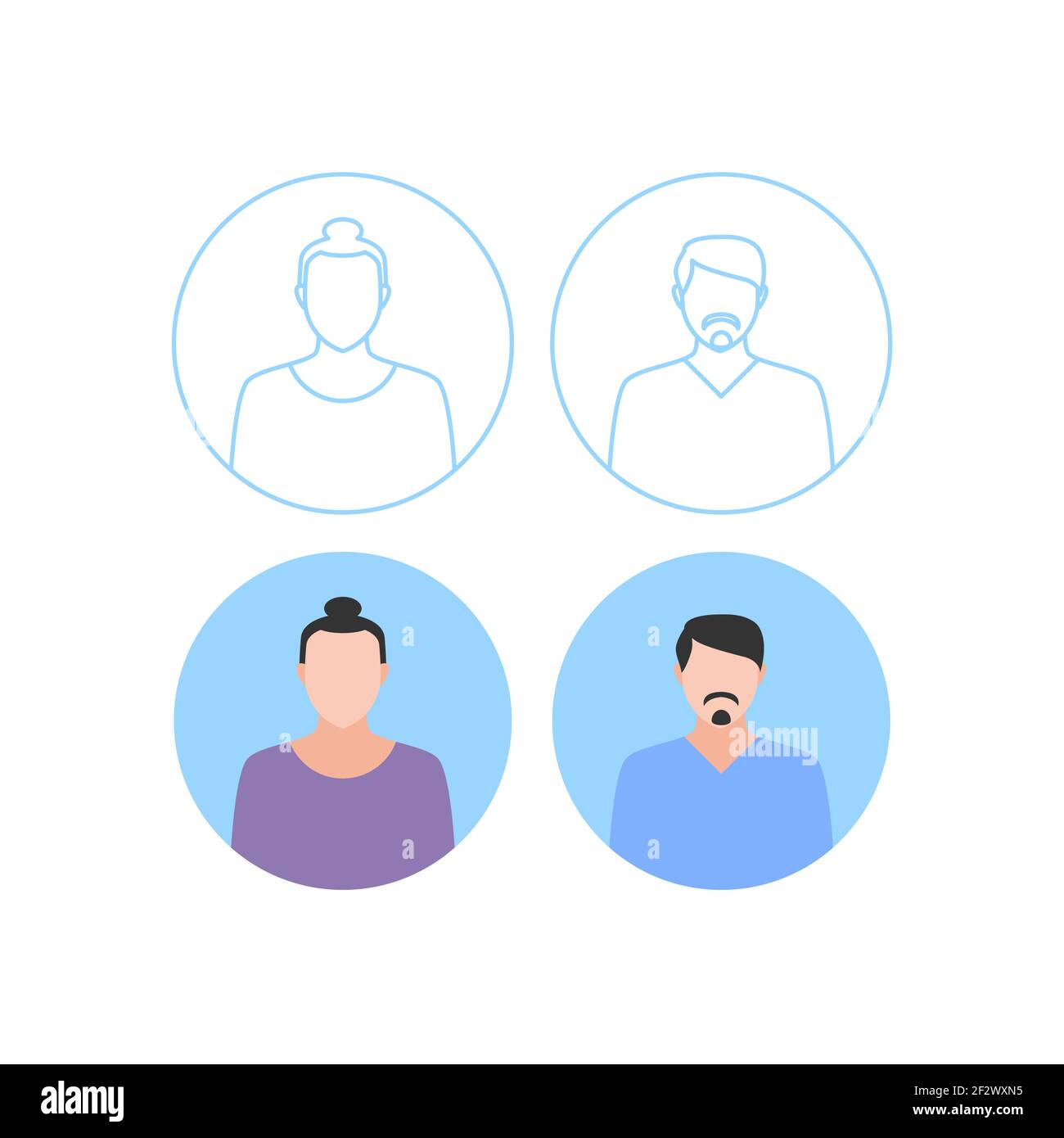 Bright people portraits in flat style. Young men and women. Stock Vector