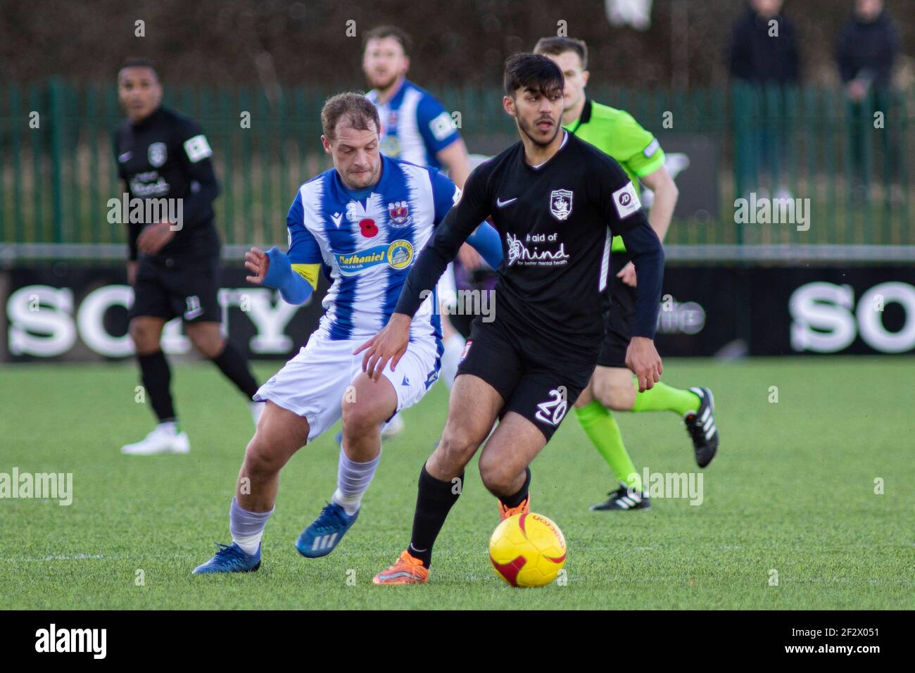 Sameron Singh-Dool of Connahs Quay in action  Penybont v Connahs Quay at Bryntirion Park in the JD Cymru Premier on the 13th March 2021.Lewis Mitchell Stock Photo