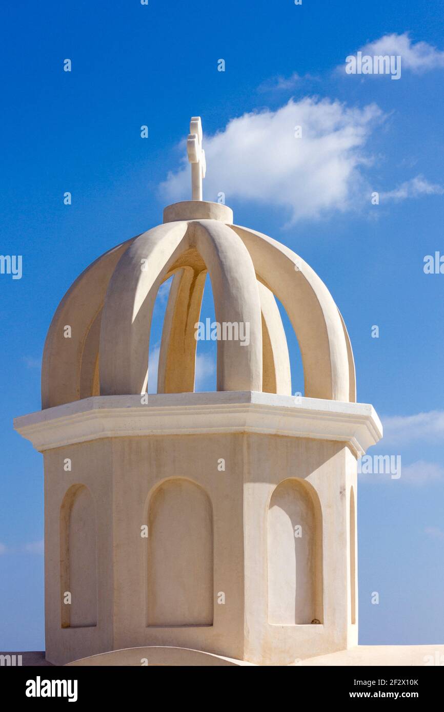 Elaborate dome of a christian Greek Orthodox chapel in Oia village, Santorini island, Aegean sea, Greece, Europe Stock Photo